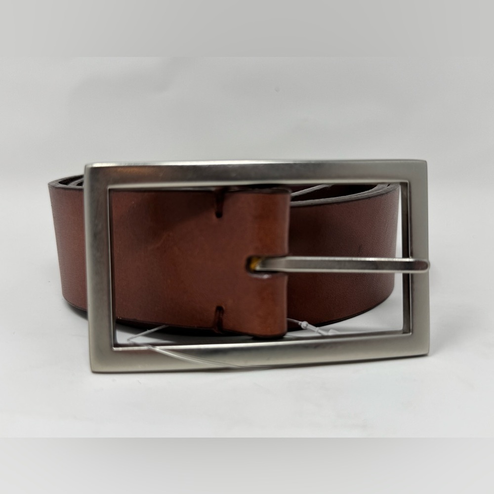 GAP Brown Leather Belt with Silver Rectangular Buckle